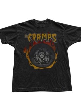 Black Tee with The Cramps Flame Graphic
